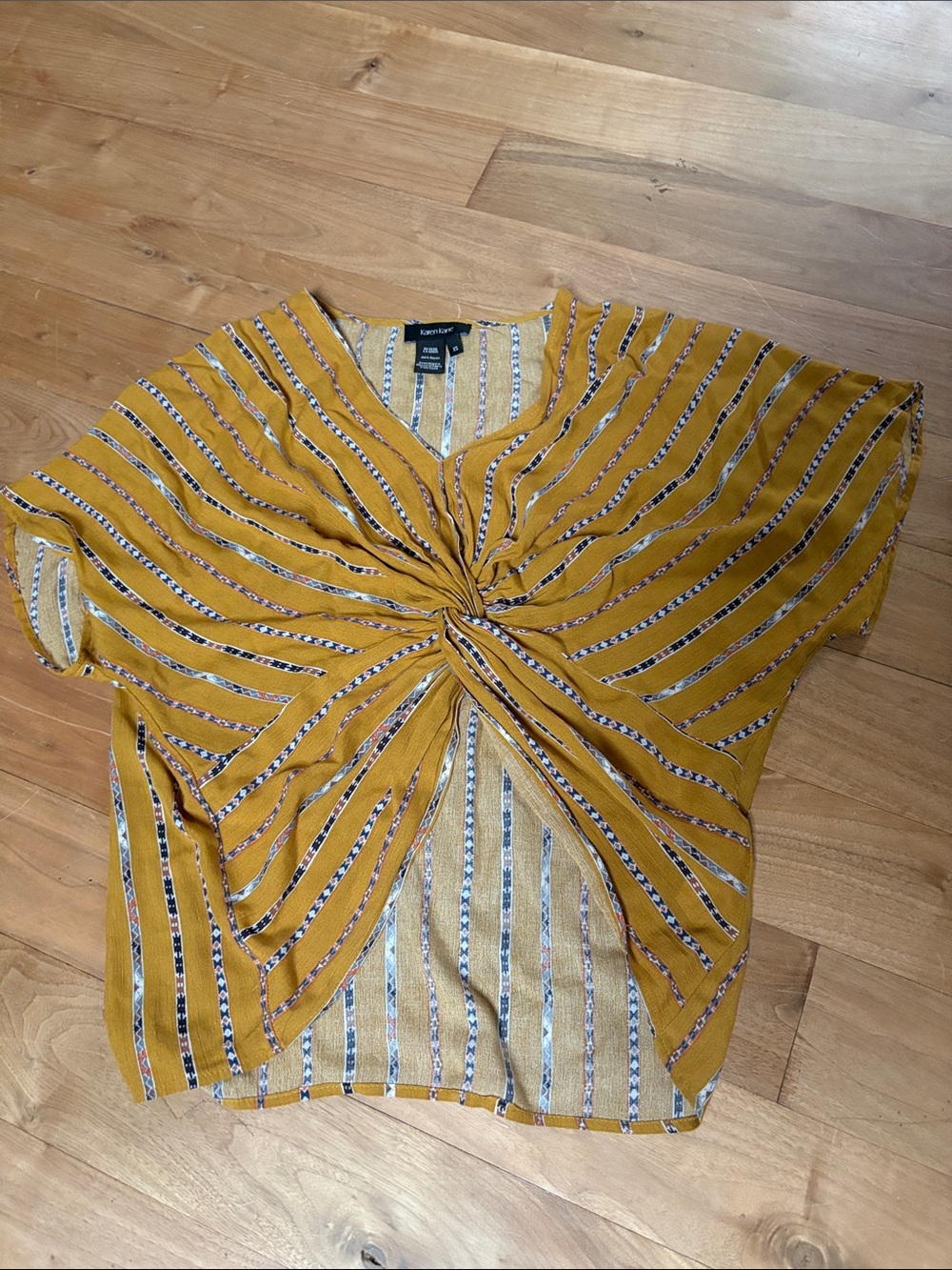 Karen Kane Mustard Striped Front-Twist Crop Top